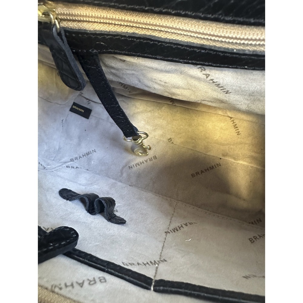 Brahmin Black Croc Embossed Leather Crossbody Style Bag Gold Hardware *No Strap - Picture 9 of 16